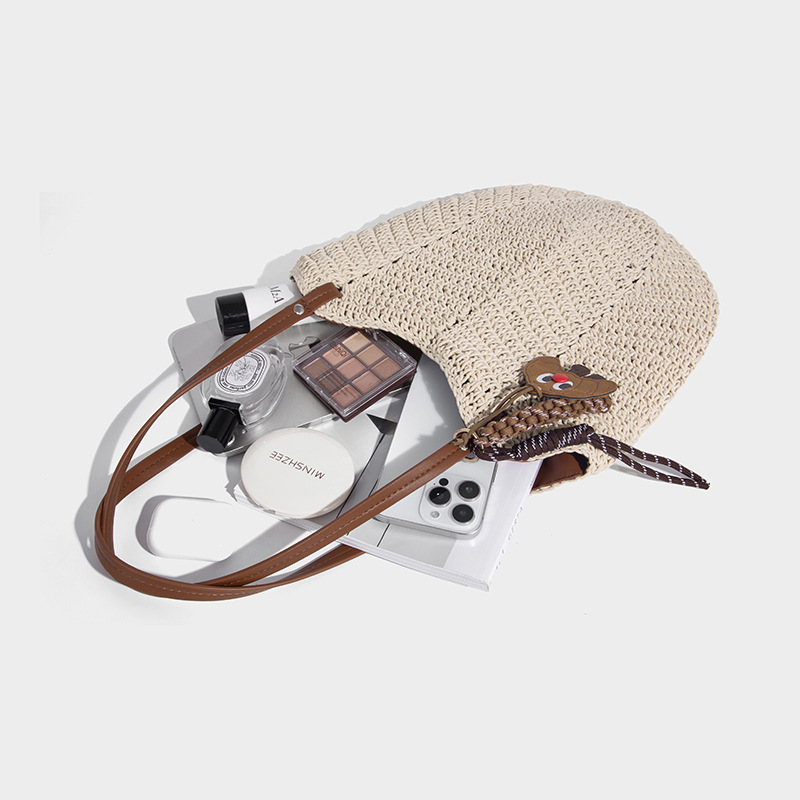 Handwoven Straw Tote Bag with Leather Straps