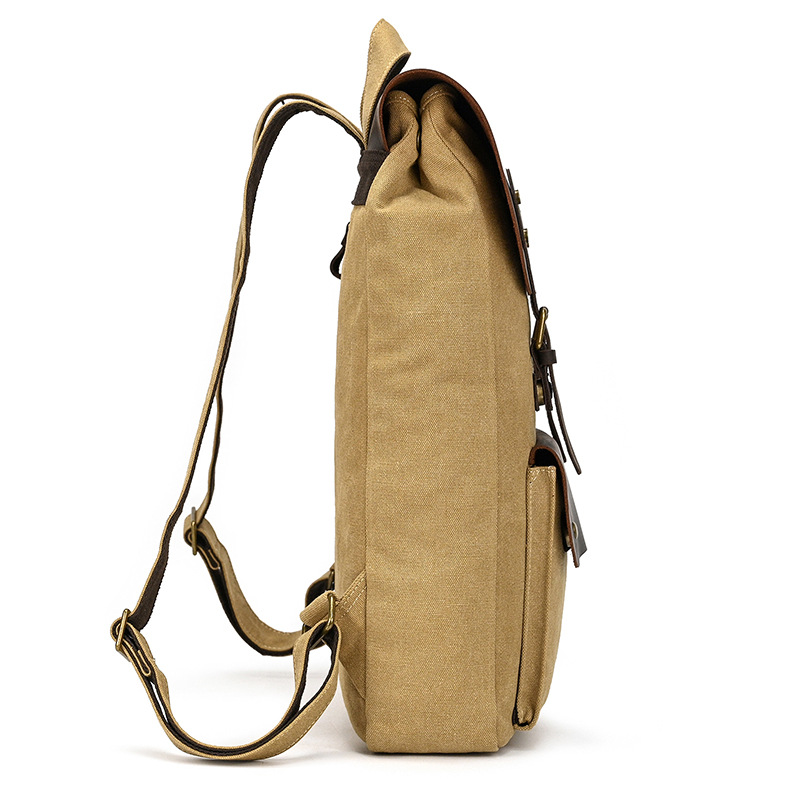 Classic Canvas & Leather Flap Closure Backpack