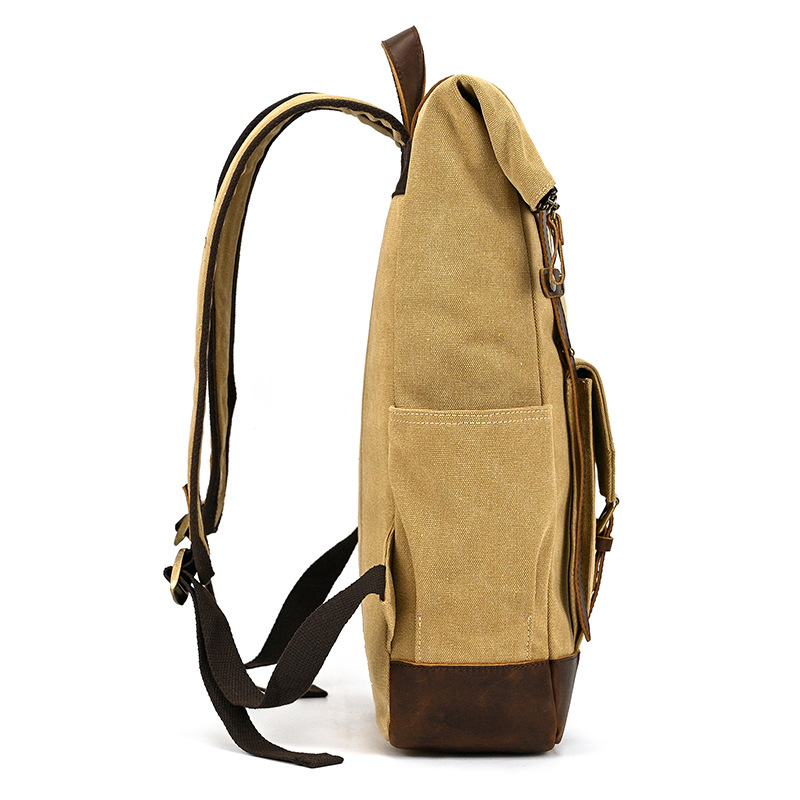 Canvas & Leather Roll-Top Backpack