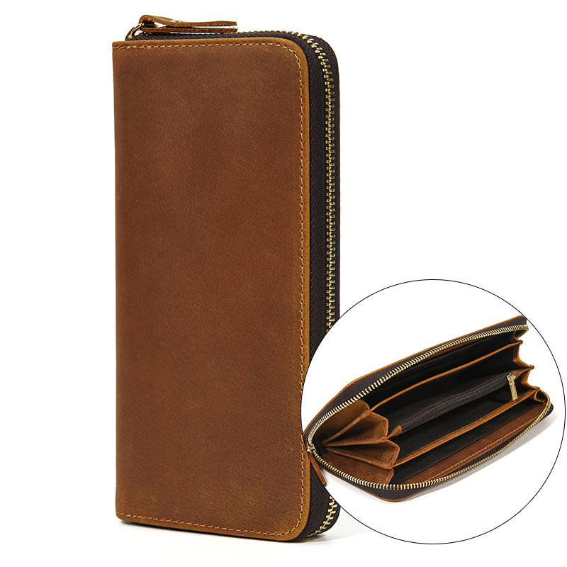 Minimalist Vintage Leather Long Zip Wallet