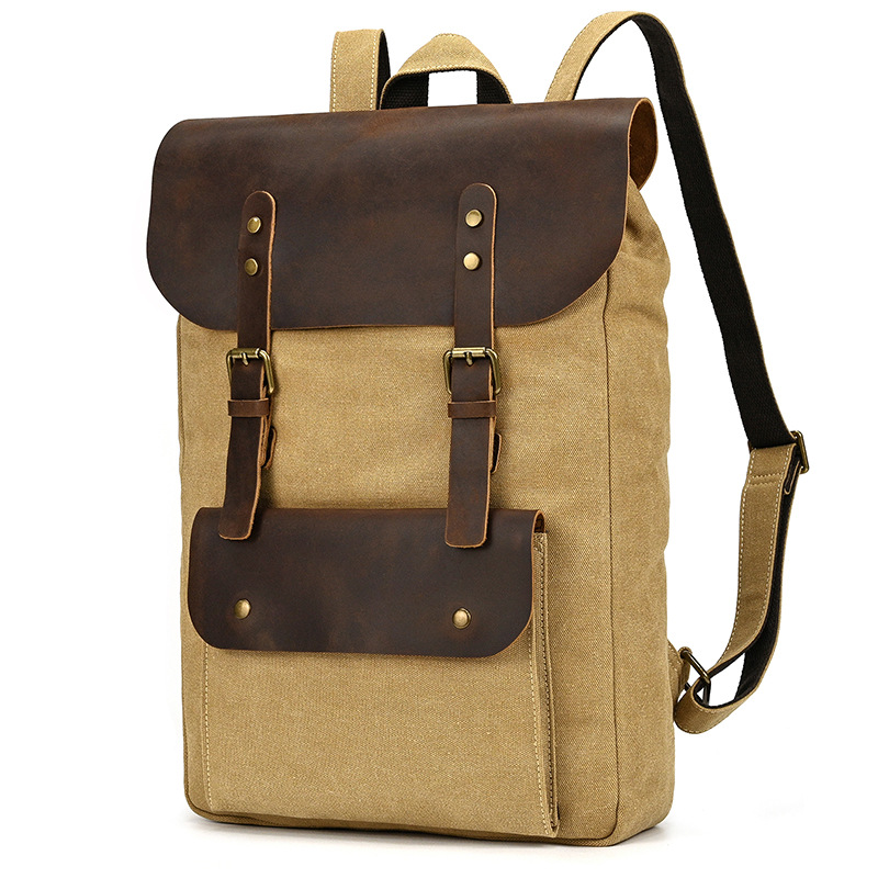 Classic Canvas & Leather Flap Closure Backpack