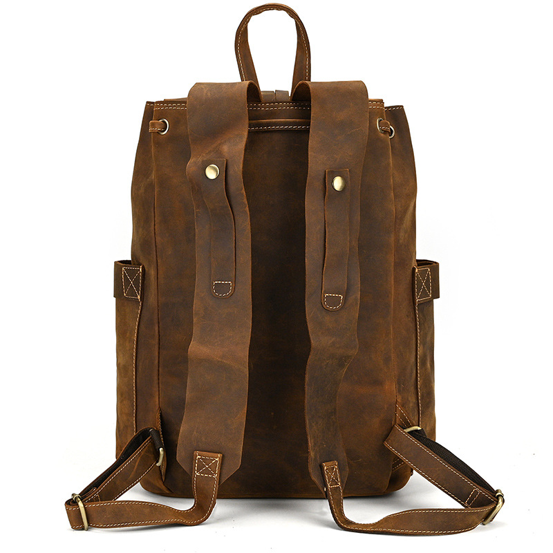 Vintage Distressed Leather Drawstring Backpack