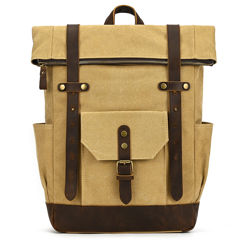 Canvas & Leather Roll-Top Backpack