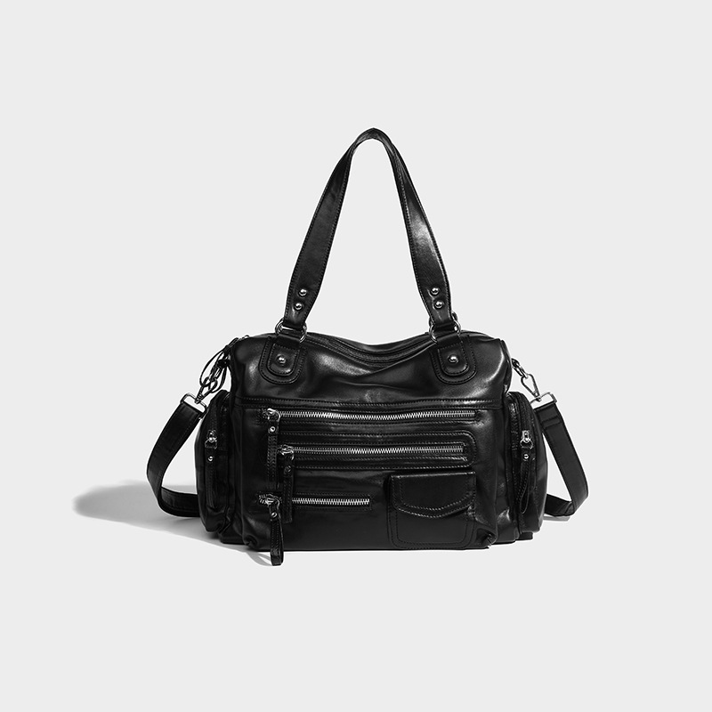 Multi-Zip Leather Utility Shoulder & Hand Bag