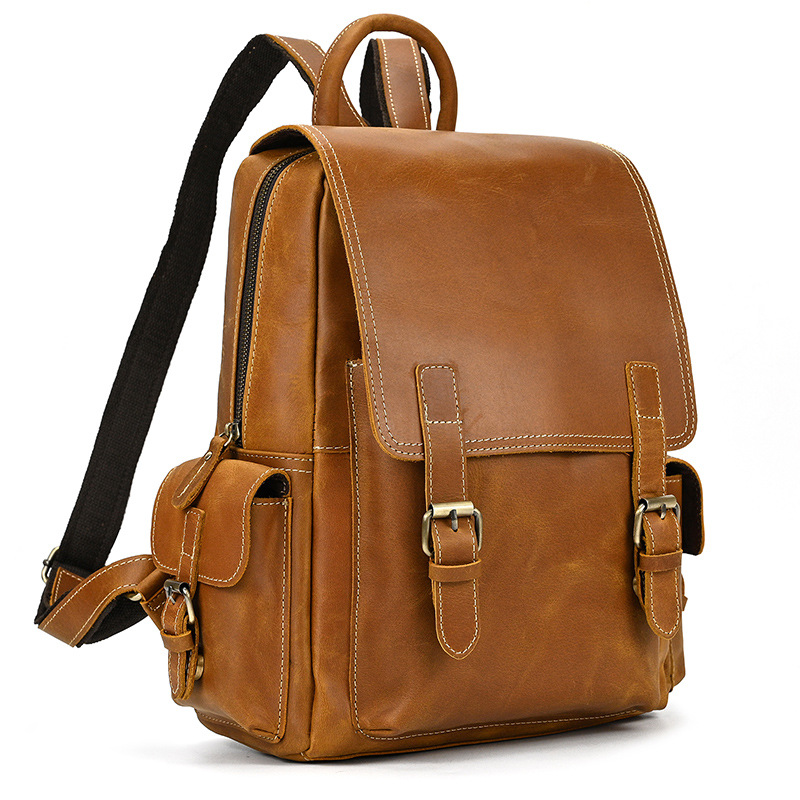Classic Leather Double Buckle Closure Backpack