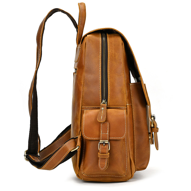 Classic Leather Double Buckle Closure Backpack