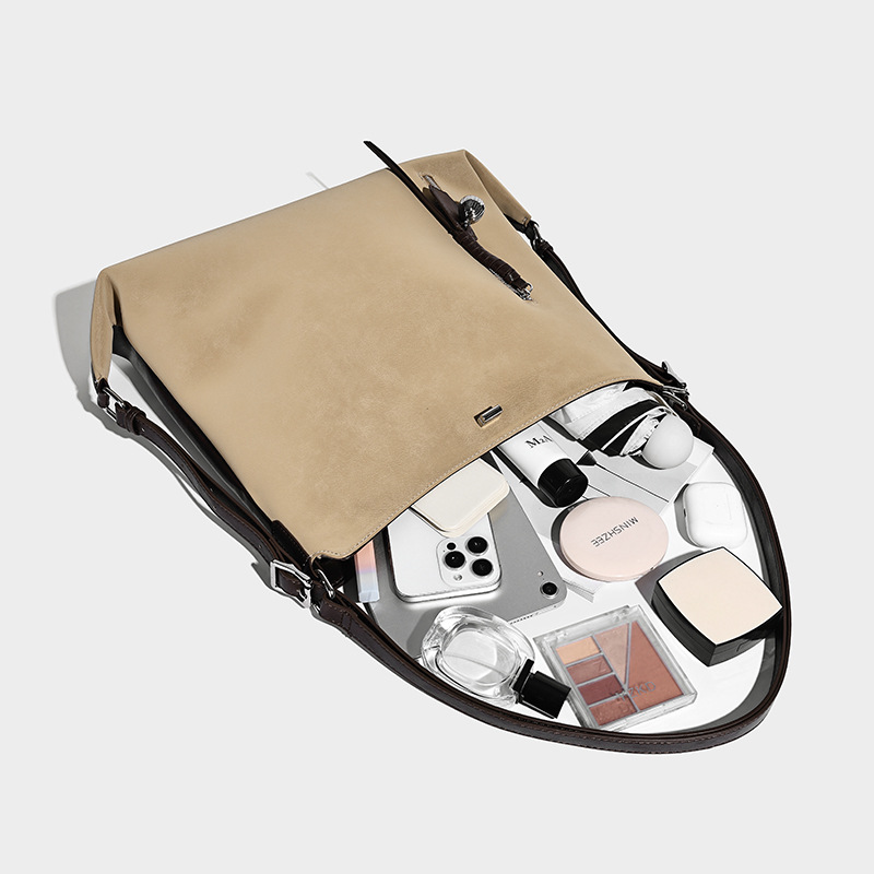 Neutral Tone Soft Leather Hobo Shoulder Bag