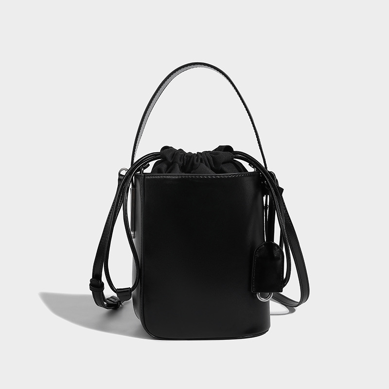 Compact Leather Drawstring Bucket Bag