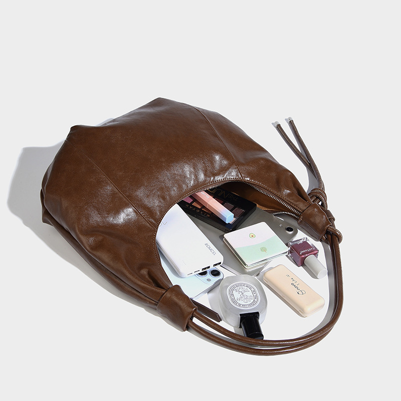 Soft Knot-Detail Leather Hobo Shoulder Bag