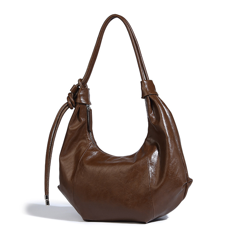 Soft Knot-Detail Leather Hobo Shoulder Bag