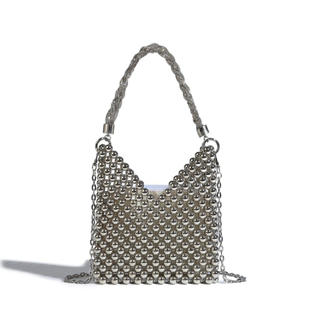 Metallic Beaded Evening Bag with Braided Handle
