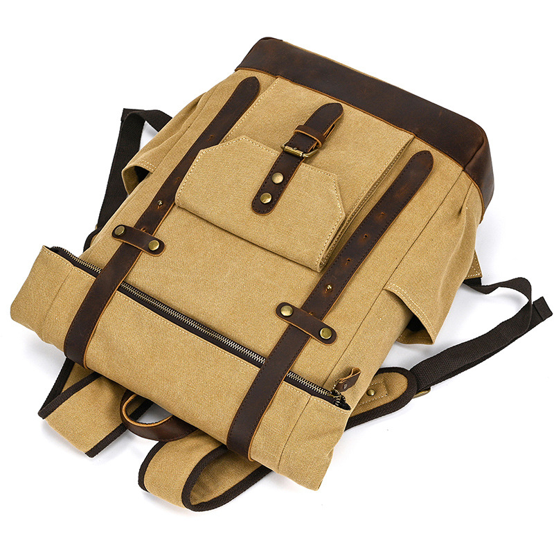 Canvas & Leather Roll-Top Backpack