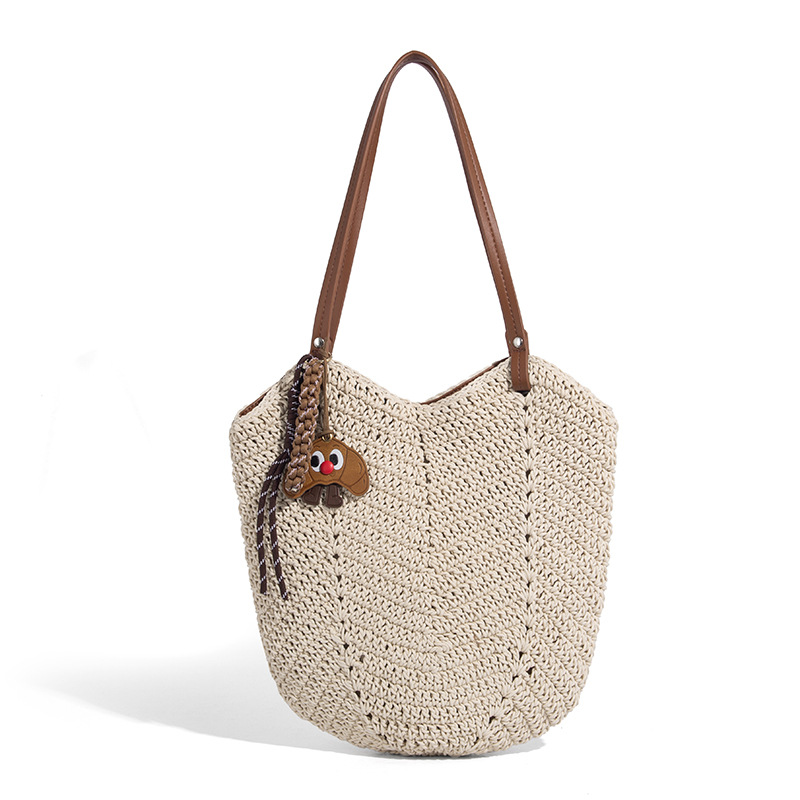 Handwoven Straw Tote Bag with Leather Straps