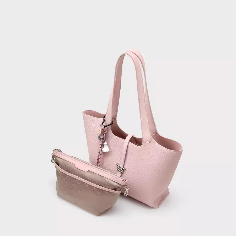 Soft Pink Leather Minimal Lock Detail Tote Bag