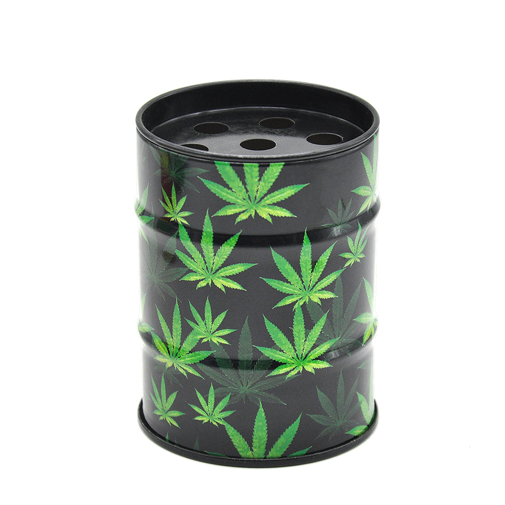 Marijuana Leaves Oil Drum Shaped Tin Ashtray