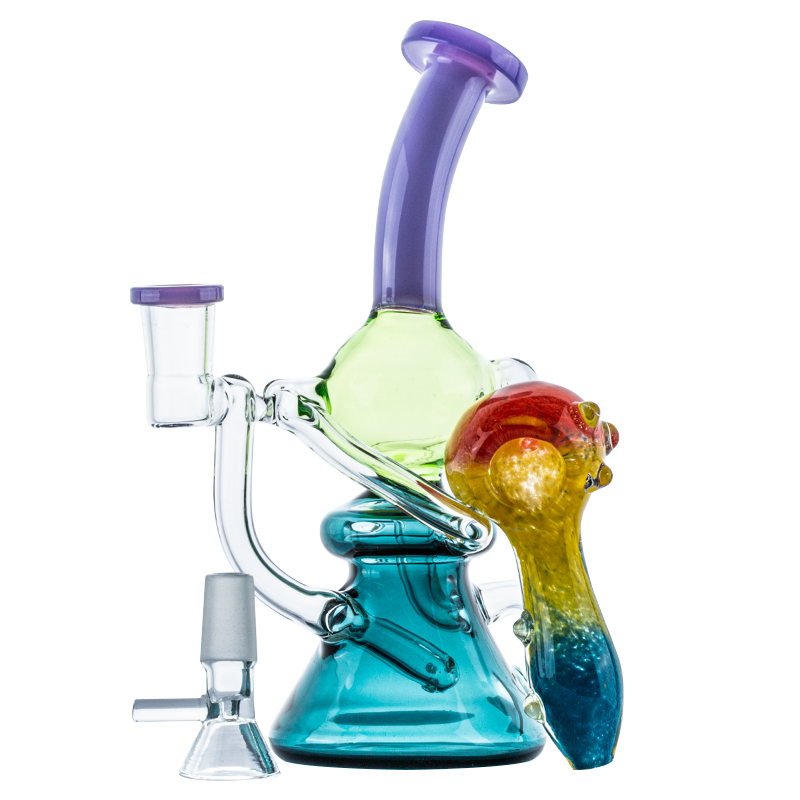 Colored Recycler Glass Dab Rig w/ Three-Toned Glass Pipe Set