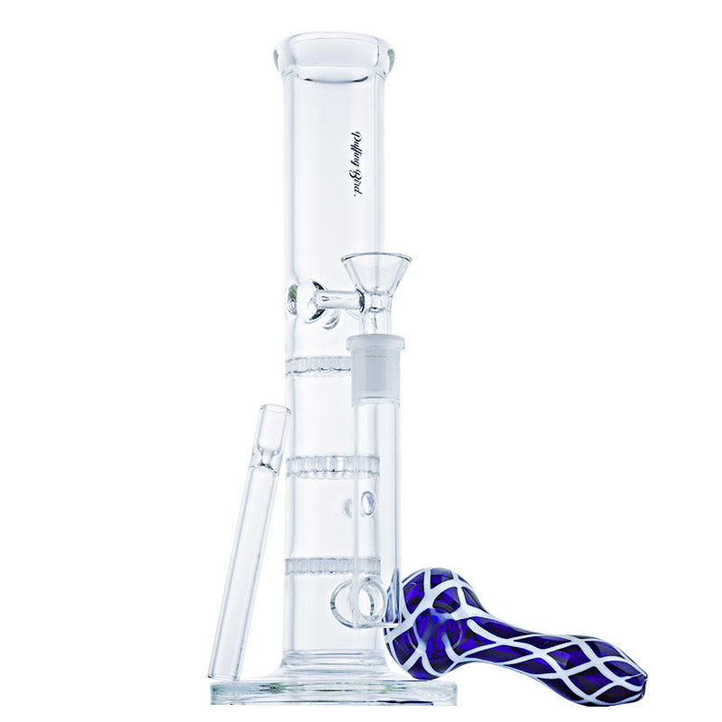 Straight Tube Honeycomb Perc Bong w/ Glass Pipes Set