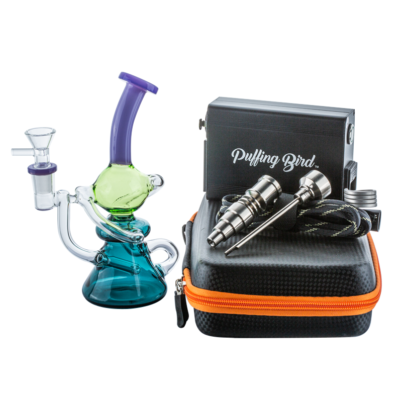 Colored Recycler Glass Dab Rig Enail Dab Kit Bundle