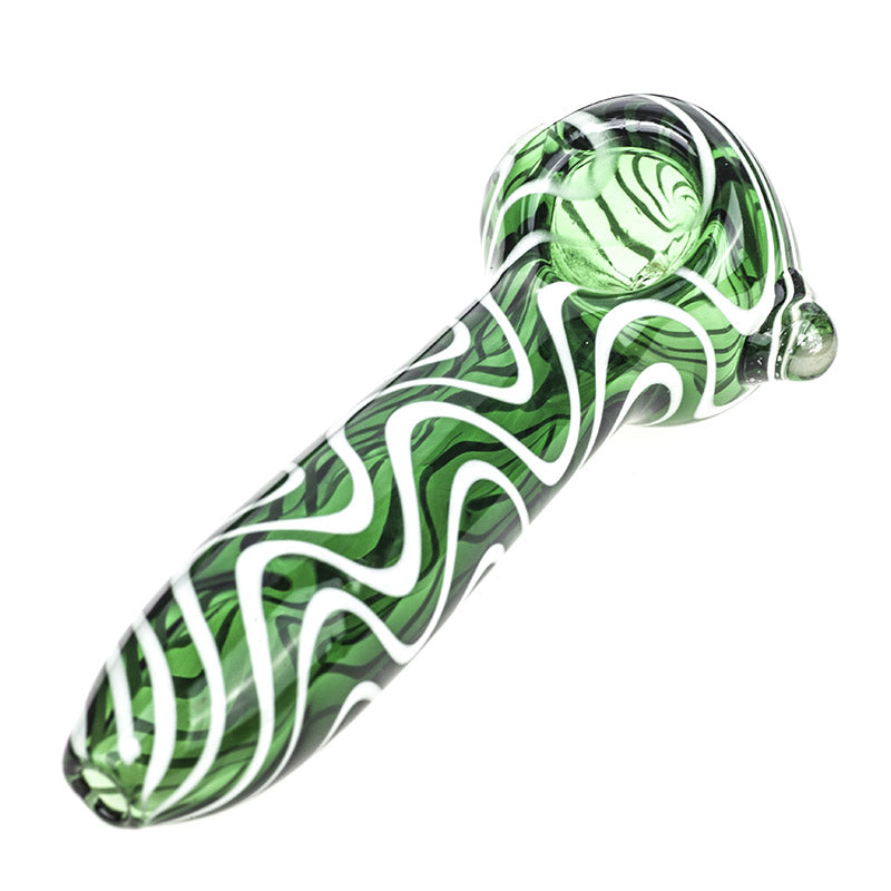 White Stripes Green Glass Pipe