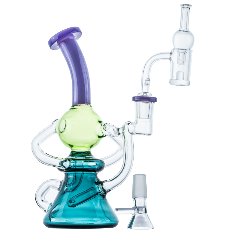 Colored Recycler Glass Dab Rig w/ Quartz Banger Carb Cap Set