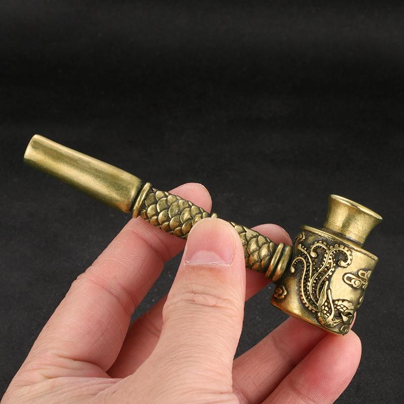 Antique-Style Dragon and Phoenix Brass Smoking Pipe