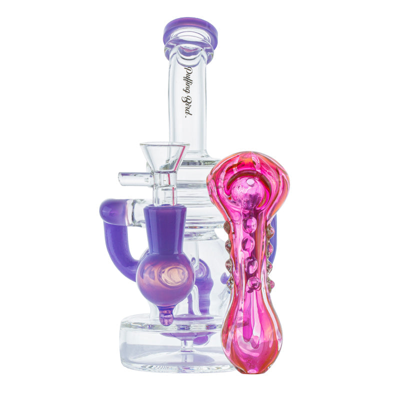 Recycler Showerhead Dab Rig w/ Pink Girly Fumed Glass Pipe Set