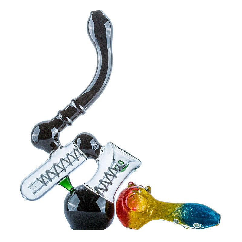Double Chamber Bubbler w/ Three-Toned Glass Pipe Set