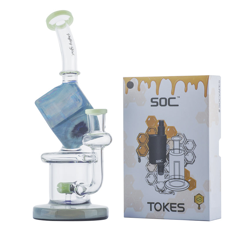 Blue Cube Glass Dab Rig w/ SOC Tokes Vaporizer Set