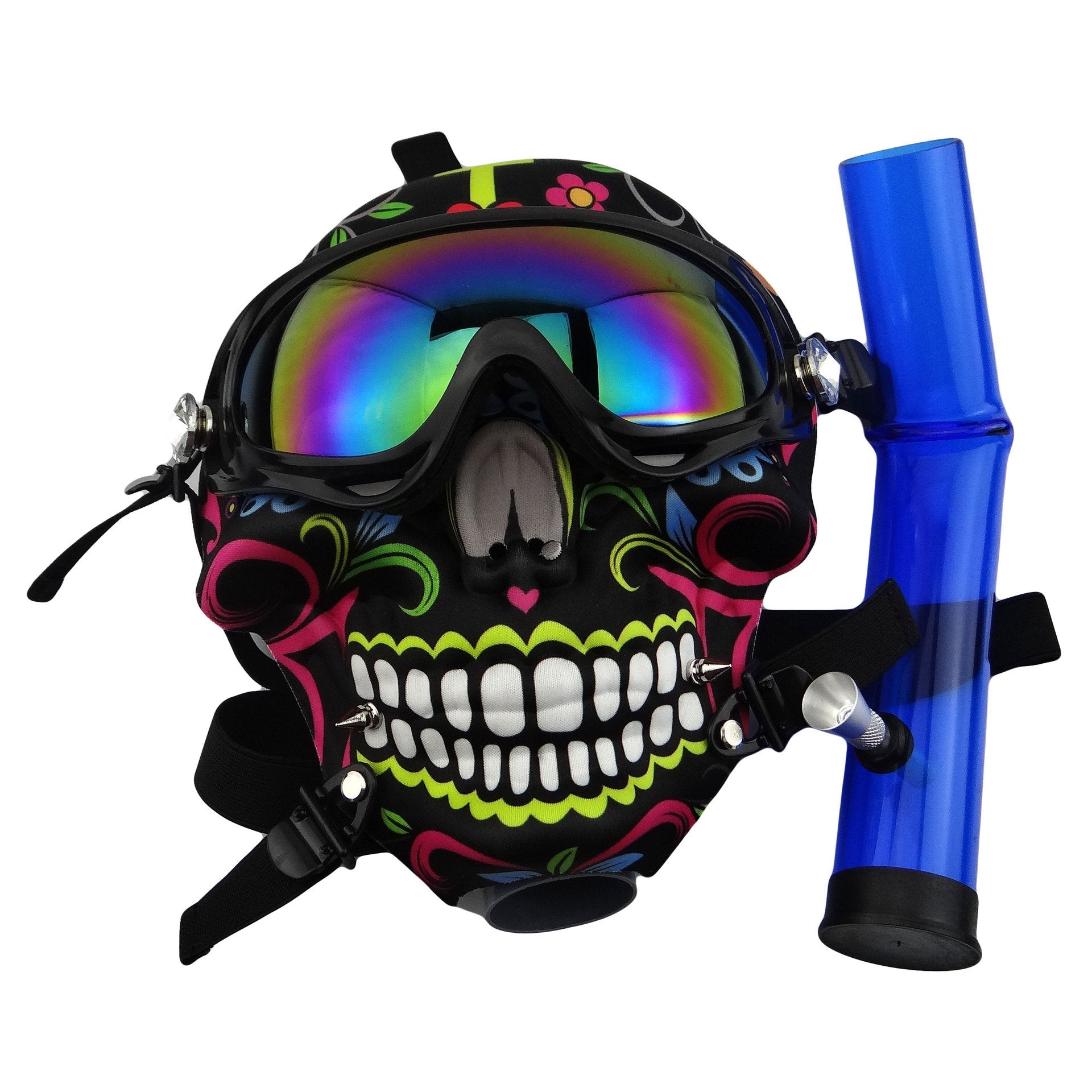 Novel Skull Fabric Gas Mask Bong w/ Bent Water Pipe