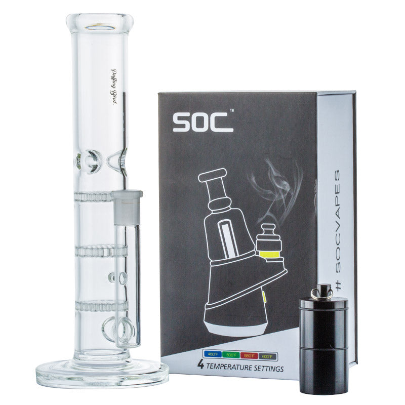 Straight Honeycomb Perc Bong w/ Soc Dab Vaporizer Stash Jar Set