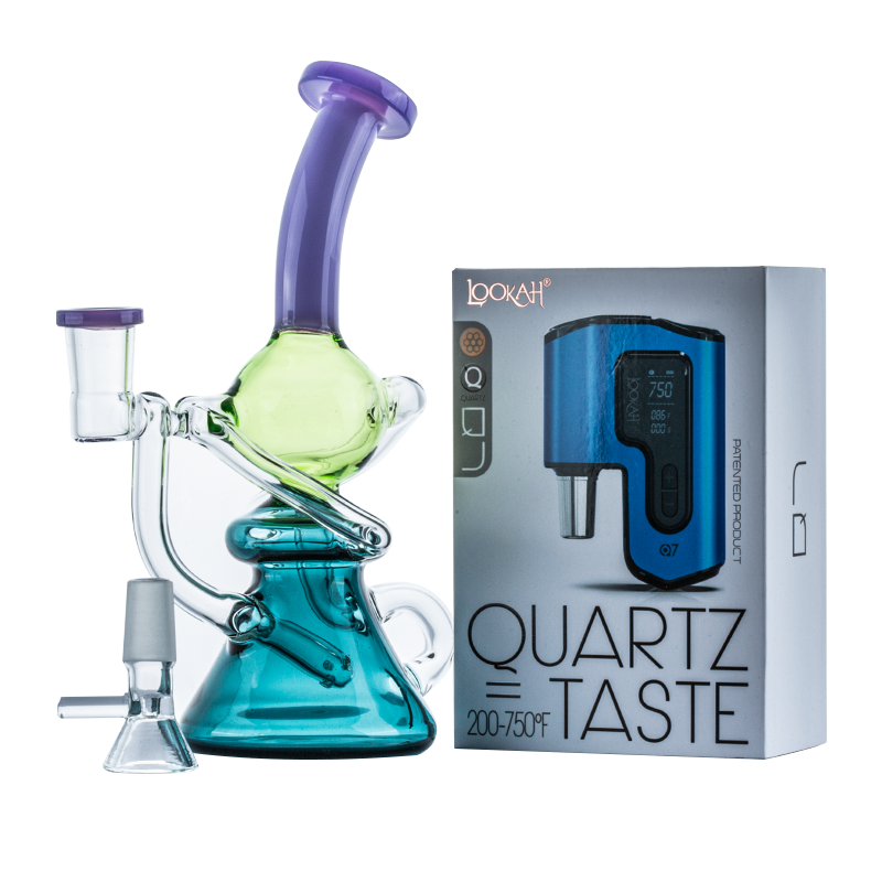 Colored Recycler Dab Rig w/ Blue Lookah Q7 Electric Nail Set