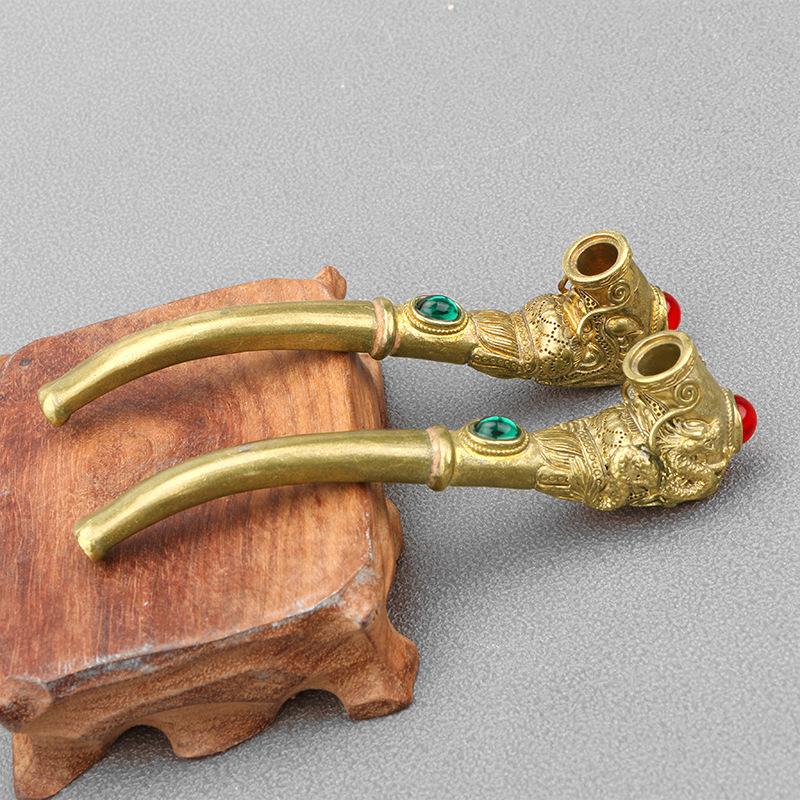 Brass Gemstone Inlaid Sherlock Pipe