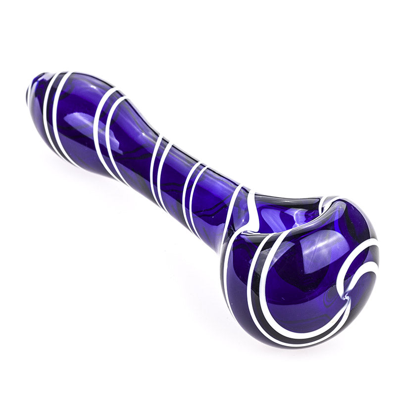 Glass Spoon Pipe with  White Strip Patterns