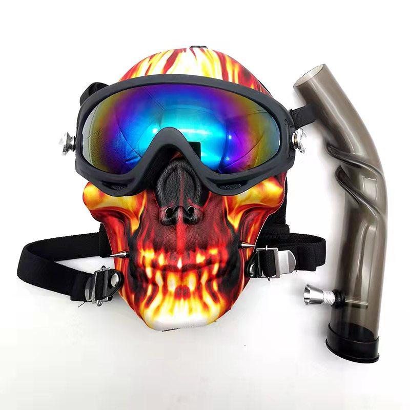 Skull Fabric Gas Mask Bong Shades w/ Bent Water Pipe