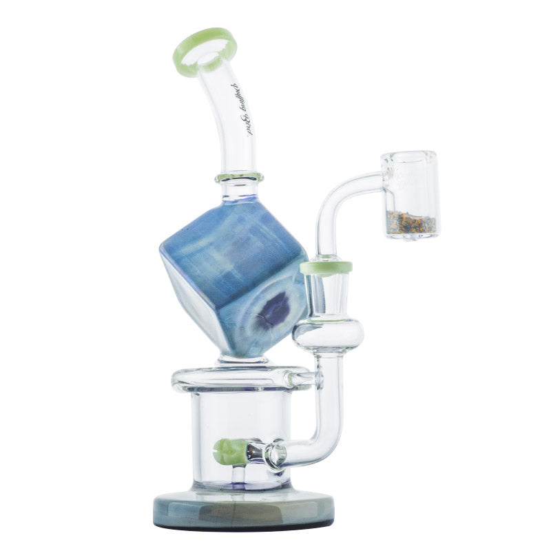 Blue Cube Glass Dab Rig w/ Thermochromic Quartz Banger Set