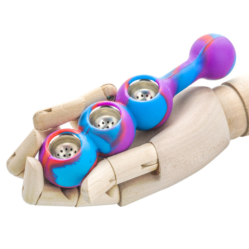 Silicone Triple Bowl Pipe (Random Color)
