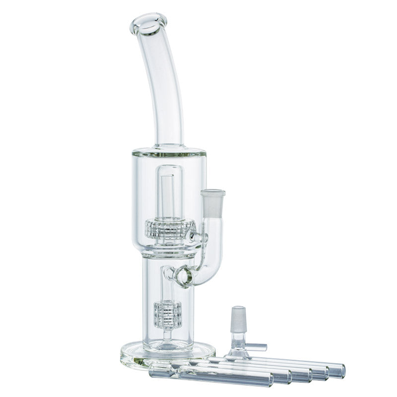 Double Matrix Perc Glass Bong w/ Glass One Hitter Pipe Set