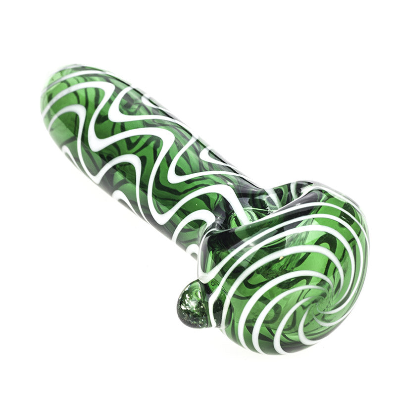 White Stripes Green Glass Pipe