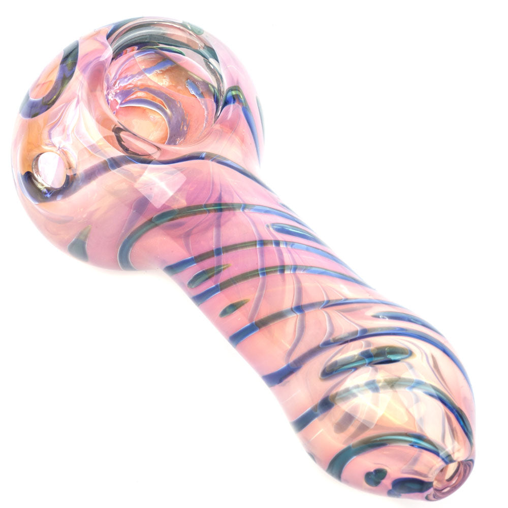 Fumed Pink Glass Pipe W/ Strip Patterns