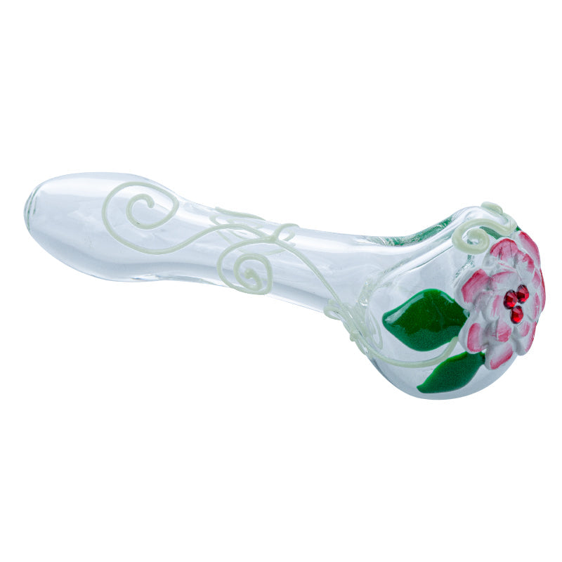 Lotus Pattern Glow-In-The-Dark Glass Pipe