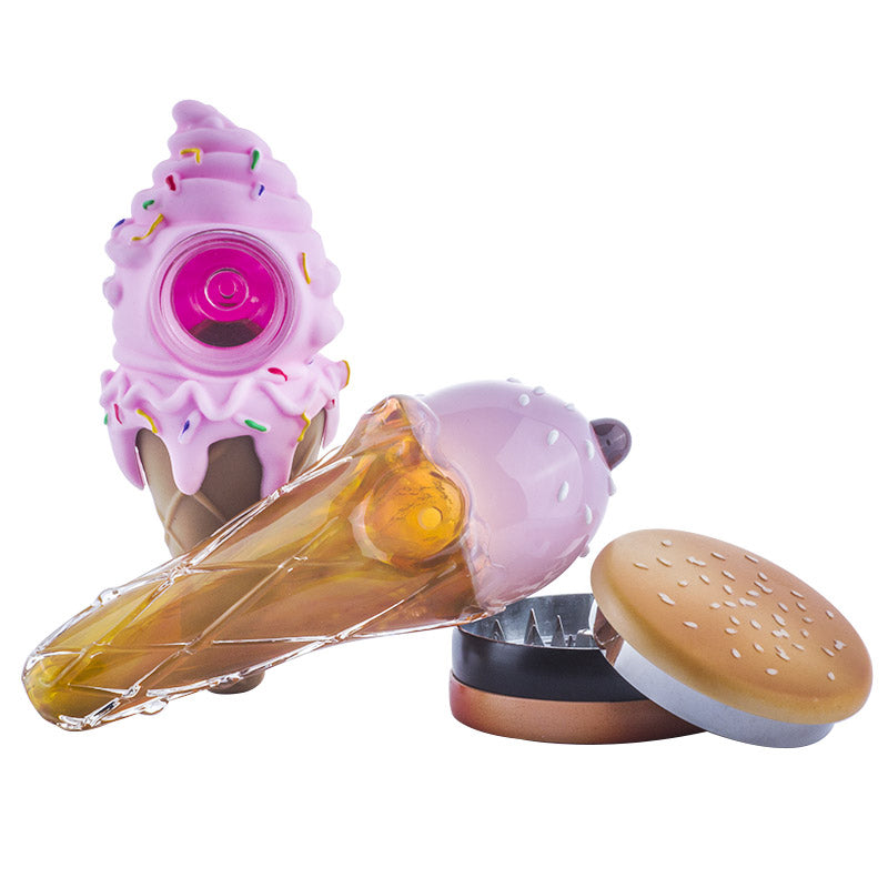 Ice Cream Pipe (Pink) w/ Hamburger Herb Grinder Set