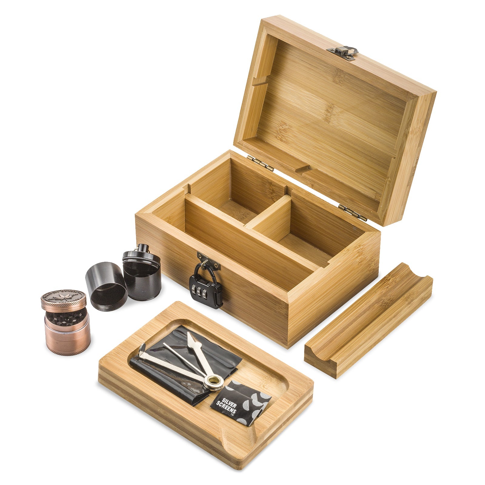 Retro Stash Box Lock w/ Fumed Glass Pipe Quartz Banger Set