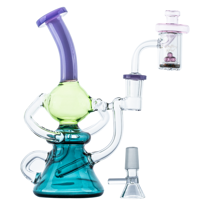Colored Recycler Dab Rig w/ Quartz Banger Carb Cap Terp Pearl Set