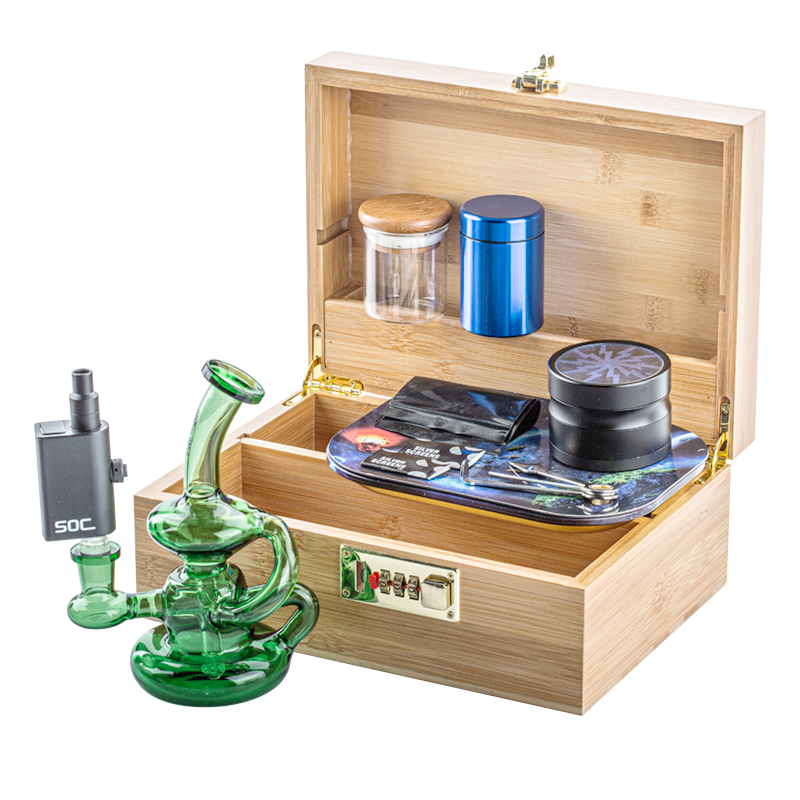 Bamboo Stash Box Combo w/ Recycle Dab Rig Tokes Vaporizer Set