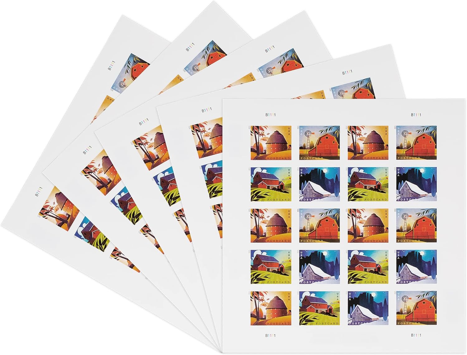 Barn Postcard Forever Postage Stamps 5 Sheets of 20 US Postal First Class American History Wedding Celebration Anniversary (100 Stamps)