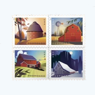Barn Postcard Forever Postage Stamps 5 Sheets of 20 US Postal First Class American History Wedding Celebration Anniversary (100 Stamps)