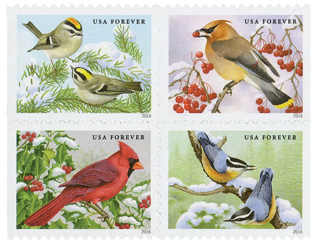 2016 USPS Songbirds in Snow Forever First Class Postage Stamps