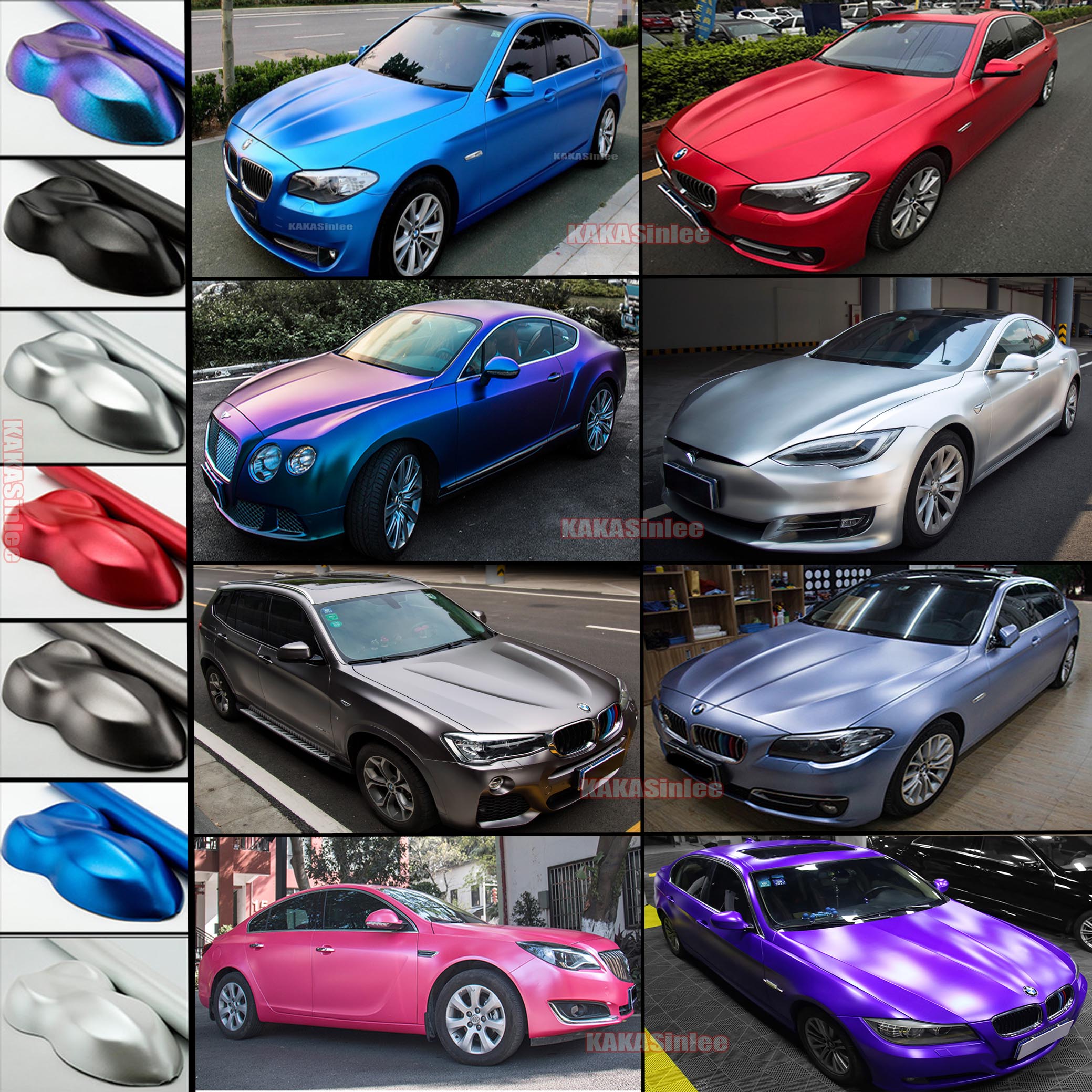12inch  x 60inch  Car Stretch Pearl Metal Satin Matte Metallic Chrome Vinyl Wrap Sticker Film