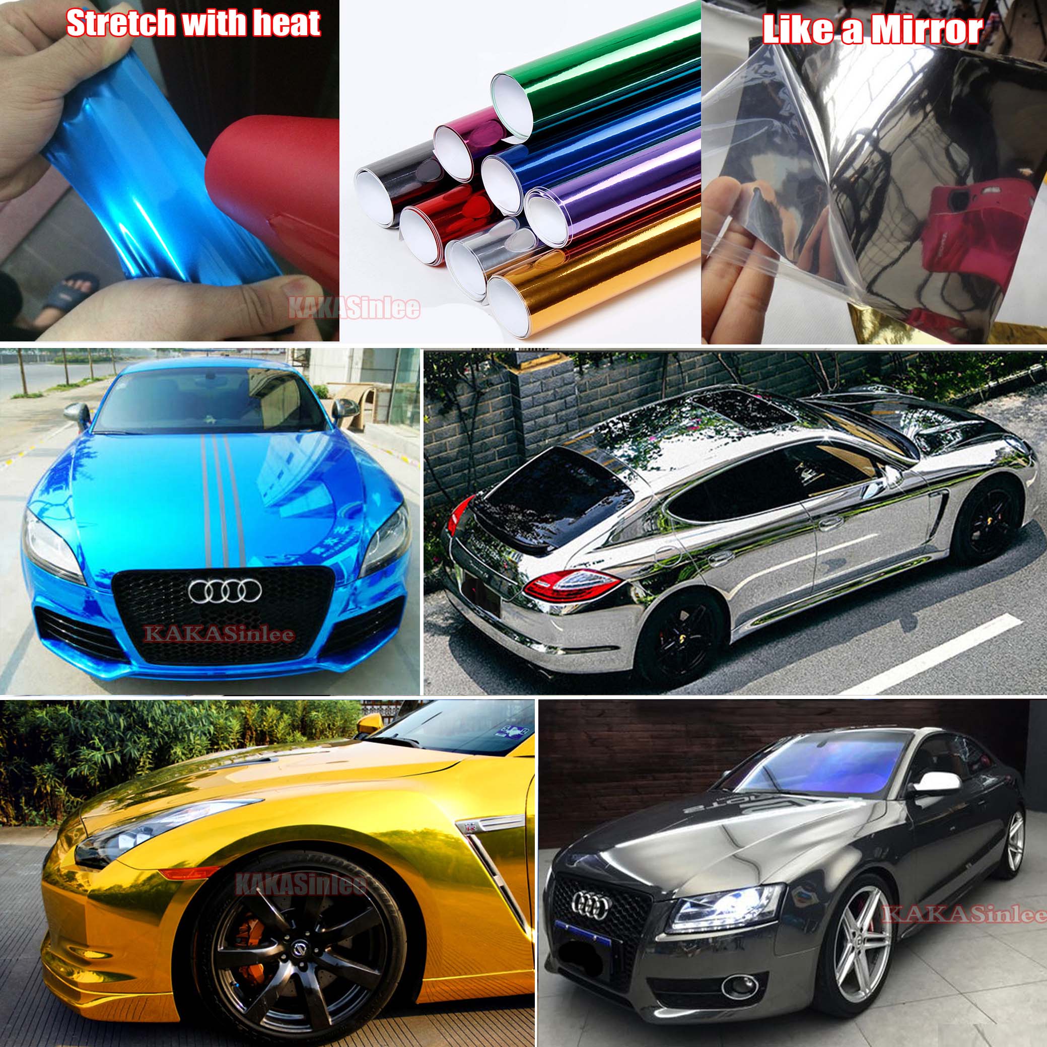 Stretchable - Car Glossy Mirror Chrome Vinyl Wrap Sticker