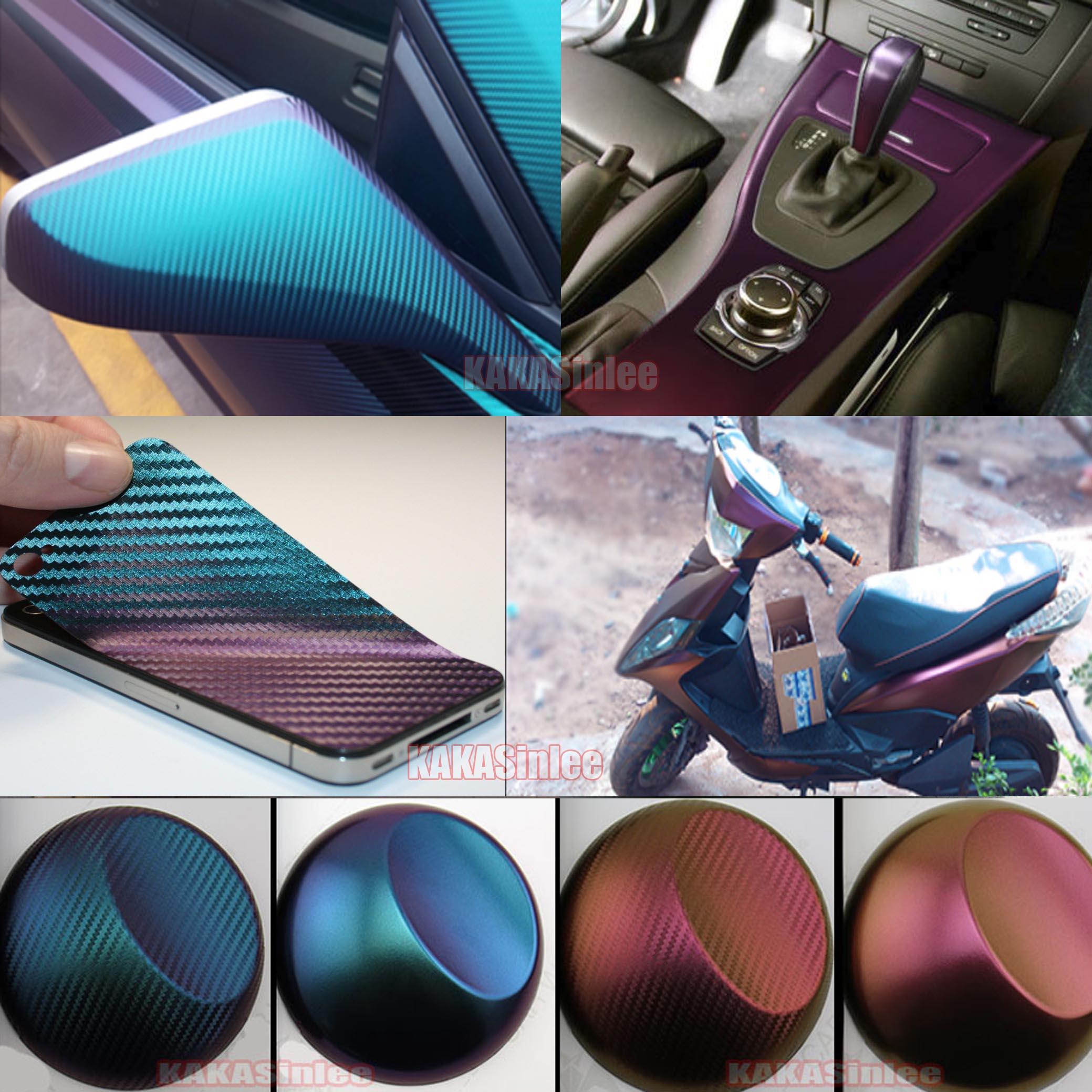 12inch  x 60inch  - 4 Colors Car Glossy 3D Carbon Fiber Chameleon Vinyl Wrap Sticker Bubbles Free